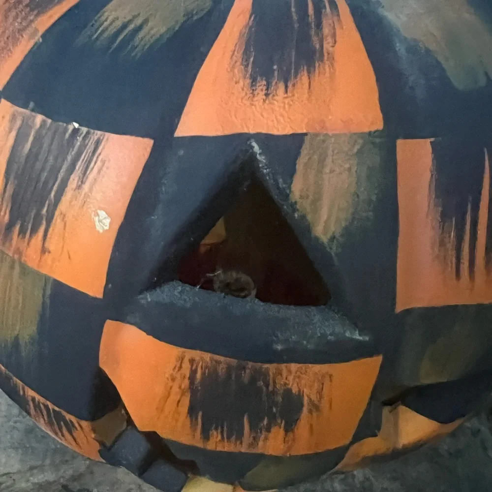 Orange and Black Checker Jack-O'-Lantern thick foam Lantern Hand painted